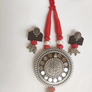 oxidised silver mirror pendant necklace set