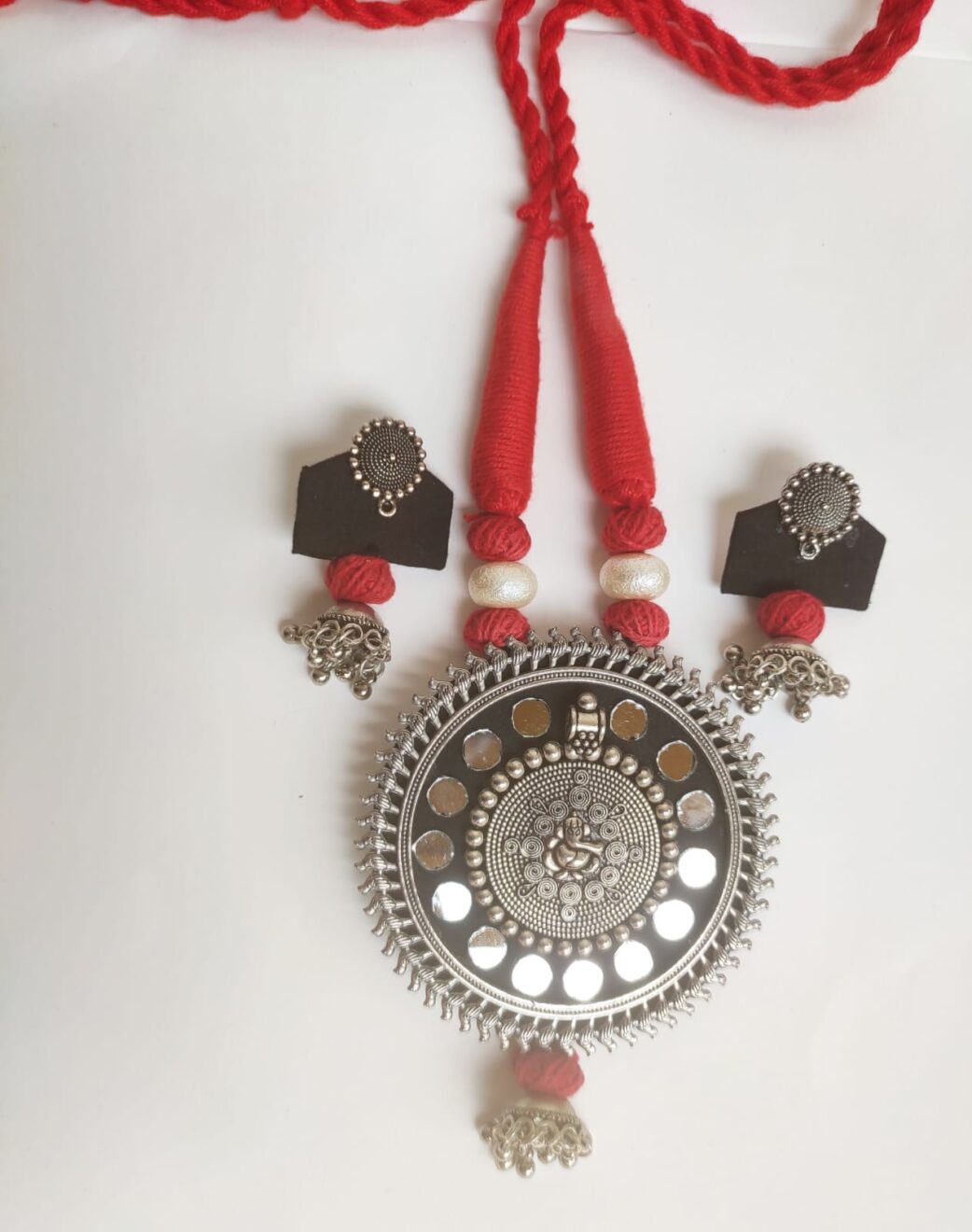 oxidised silver mirror pendant necklace set oxidised silver mirror pendant necklace set